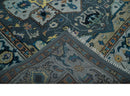 8x10 Blue, Silver and Beige Hand Knotted Traditional Heriz Serapi Wool Area Rug