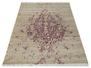 8x10 Camel and Purple Antique Style, Abstract Hand Knotted Low pile Wool Area Rug