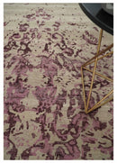 8x10 Camel and Purple Antique Style, Abstract Hand Knotted Low pile Wool Area Rug