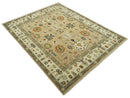 8x10 Camel, Ivory and Gray Hand knotted Oriental Oushak wool area rug