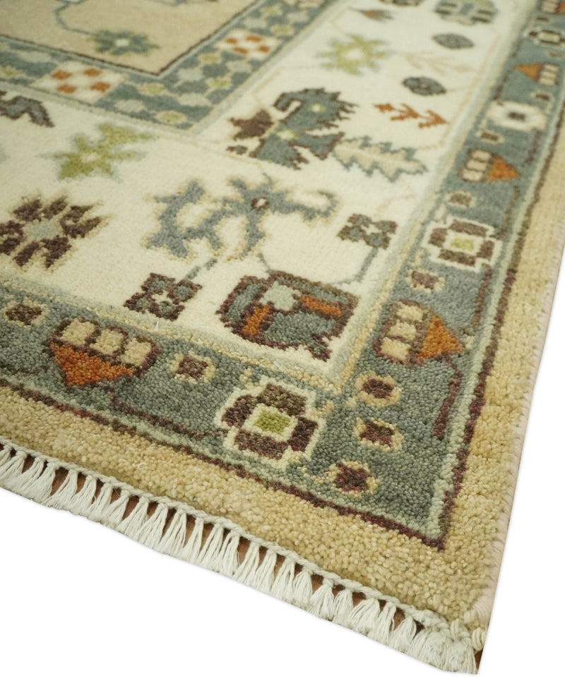 8x10 Camel, Ivory and Gray Hand knotted Oriental Oushak wool area rug