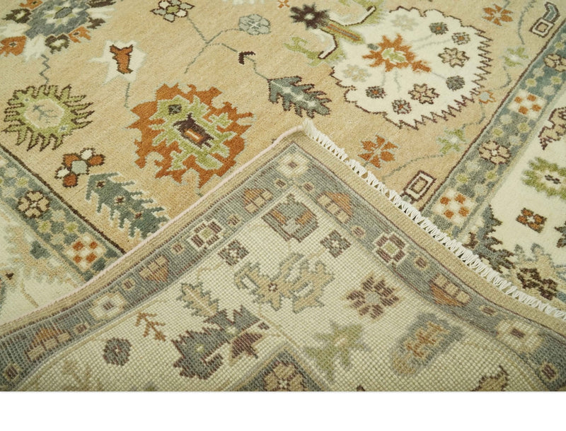 8x10 Camel, Ivory and Gray Hand knotted Oriental Oushak wool area rug