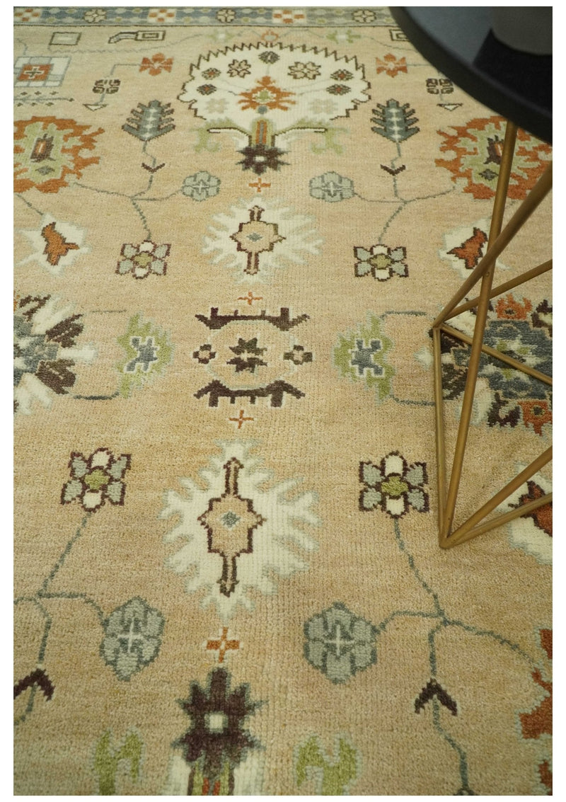 8x10 Camel, Ivory and Gray Hand knotted Oriental Oushak wool area rug