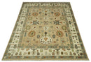 8x10 Camel, Ivory and Gray Hand knotted Oriental Oushak wool area rug