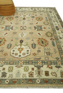 8x10 Camel, Ivory and Gray Hand knotted Oriental Oushak wool area rug