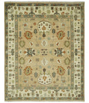 8x10 Camel, Ivory and Gray Hand knotted Oriental Oushak wool area rug