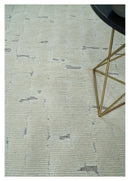 8x10 carved pattern Beige and Gray hand knotted wool rug by The Rug Decor