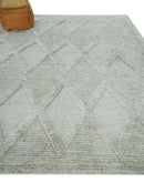 8x10 carved Texture Silver and Charcoal Geometrical hand knotted wool Area rug by The Rug Decor