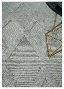 8x10 carved Texture Silver and Charcoal Geometrical hand knotted wool Area rug by The Rug Decor