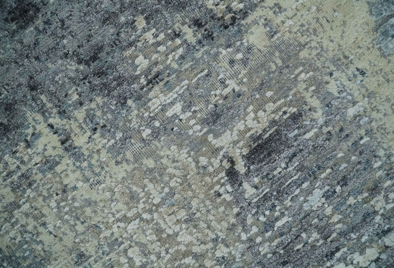 8x10 Charcoal, Beige and Gray Modern Abstract Distressed Finish High Low texture Hand Knotted Rug