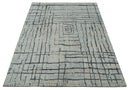 8x10 Contemporary Stripes pattern Beige, Silver and Charcoal Hand knotted wool Area Rug by The Rug Decor