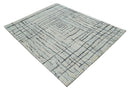 8x10 Contemporary Stripes pattern Beige, Silver and Charcoal Hand knotted wool Area Rug by The Rug Decor