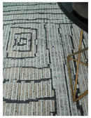 8x10 Contemporary Stripes pattern Beige, Silver and Charcoal Hand knotted wool Area Rug by The Rug Decor