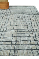 8x10 Contemporary Stripes pattern Beige, Silver and Charcoal Hand knotted wool Area Rug by The Rug Decor