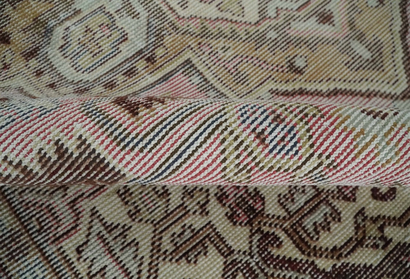 8x10 Distressed Low Pile Hand knotted Beige, Peach and Silver Wool Area Rug