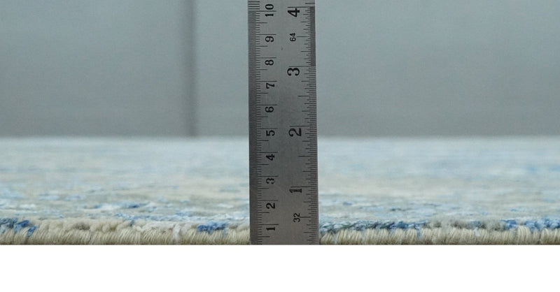 8x10 Fine Blue, Ivory and Beige Hand knotted Abstract wool and Art Silk Area Rug