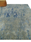 8x10 Fine Blue, Ivory and Beige Hand knotted Abstract wool and Art Silk Area Rug