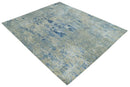 8x10 Fine Blue, Ivory and Beige Hand knotted Abstract wool and Art Silk Area Rug