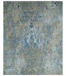 8x10 Fine Blue, Ivory and Beige Hand knotted Abstract wool and Art Silk Area Rug