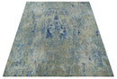 8x10 Fine Blue, Ivory and Beige Hand knotted Abstract wool and Art Silk Area Rug