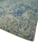 8x10 Fine Blue, Ivory and Beige Hand knotted Abstract wool and Art Silk Area Rug