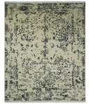 8x10 Fine Hand Knotted Beige and Black Traditional Vintage Persian Antique Wool Rug | AGR35