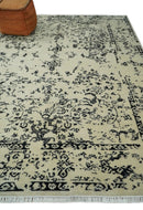 Beige and Black Hand-Knotted Traditional Persian Wool Rug 8x10