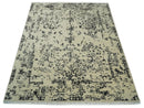 8x10 Fine Hand Knotted Beige and Black Traditional Vintage Persian Antique Wool Rug | AGR35