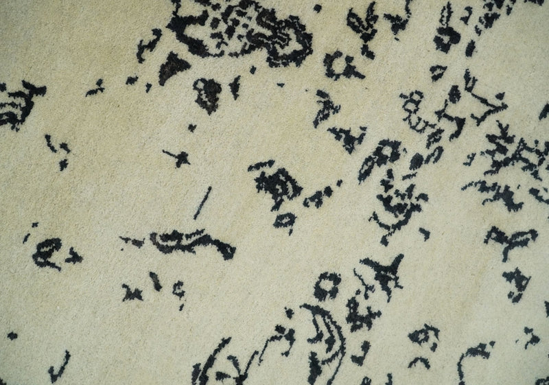 8x10 Fine Hand Knotted Beige and Black Traditional Vintage Persian Antique Wool Rug | AGR35