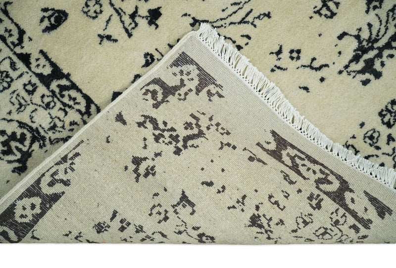 8x10 Fine Hand Knotted Beige and Black Traditional Vintage Persian Antique Wool Rug | AGR35