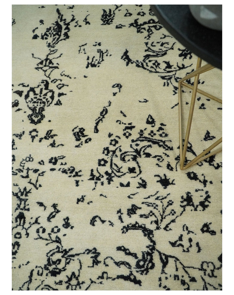 8x10 Fine Hand Knotted Beige and Black Traditional Vintage Persian Antique Wool Rug | AGR35