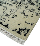 8x10 Fine Hand Knotted Beige and Black Traditional Vintage Persian Antique Wool Rug | AGR35
