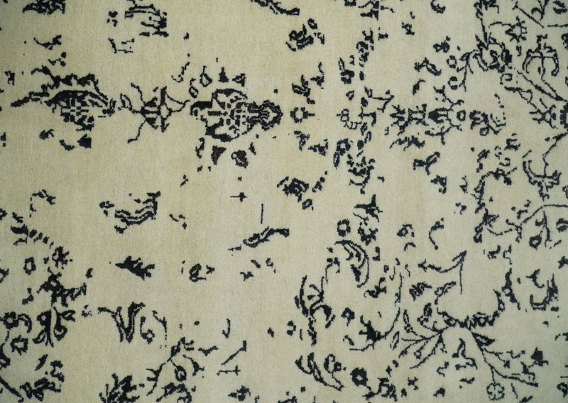 8x10 Fine Hand Knotted Beige and Black Traditional Vintage Persian Antique Wool Rug | AGR35