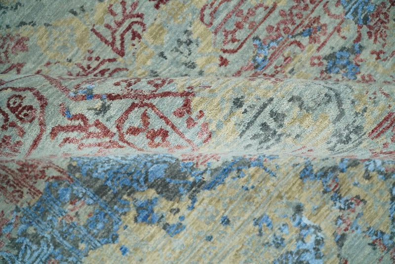 8x10 Fine Hand Knotted Beige and Blue Modern Abstract Style Antique Wool and Silk Area Rug | AGR37