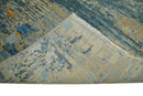 8x10 Fine Hand Knotted Beige and Blue Modern Abstract Style Antique Wool and Silk Area Rug | TRDCP630810