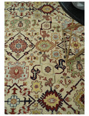 8x10 Fine Hand Knotted Beige and Blue Traditional Oriental Oushak Antique Wool Rug | TRDCP525810