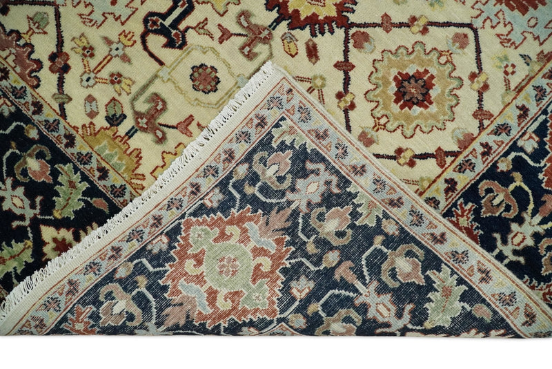 8x10 Fine Hand Knotted Beige and Blue Traditional Oriental Oushak Antique Wool Rug | TRDCP525810