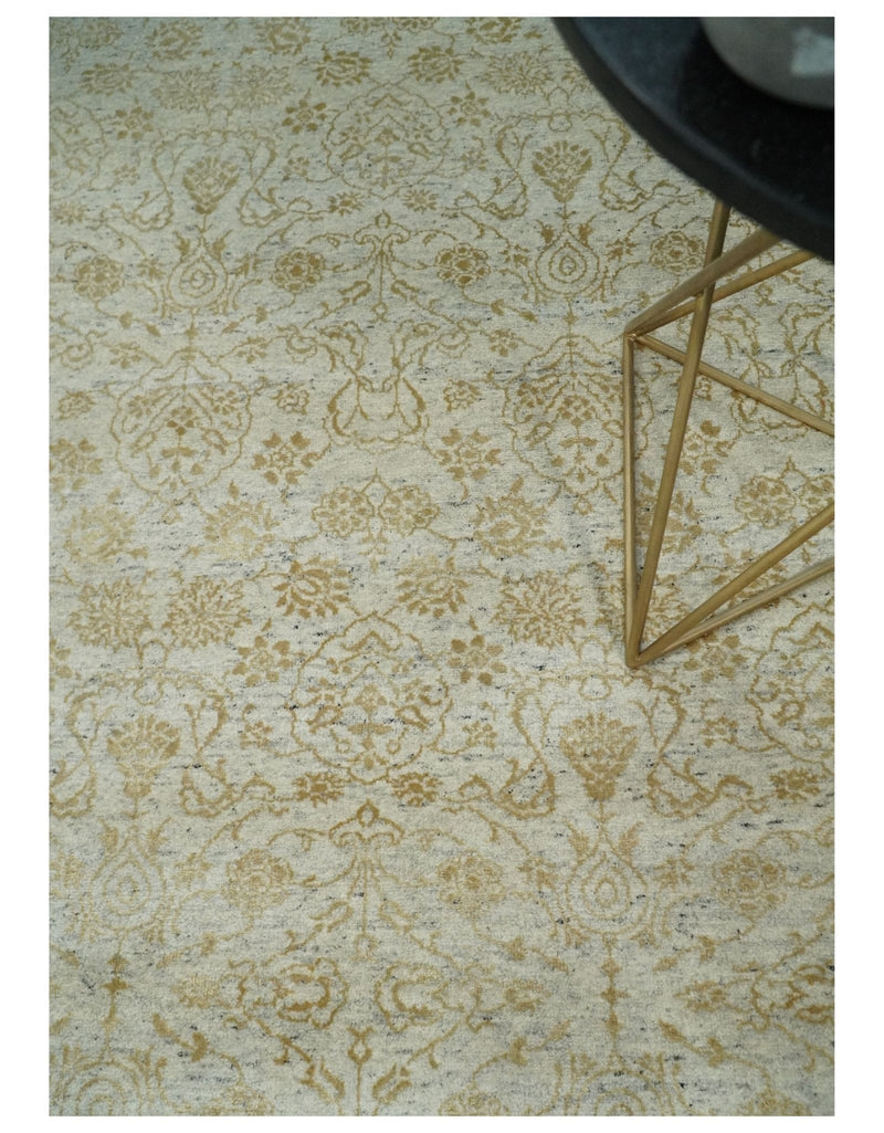 8x10 Fine Hand Knotted Beige and Gold Traditional Vintage Persian Style Antique Silk Rug | AGR21