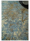 8x10 Fine Hand Knotted Blue and Brown Modern Abstract Style Antique Wool and Silk Area Rug | TRDCP627810