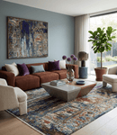 Hand Knotted Wool and Bamboo Silk Area Rug 8x10 Brown Blue Modern Abstract