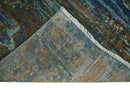 Blue and Brown Wool Area Rug 8x10 Modern Abstract Hand Knotted