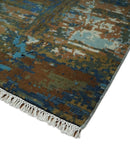 8x10 Fine Hand Knotted Blue and Brown Modern Abstract Wool Area Rug | AGR42