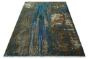 8x10 Fine Hand Knotted Blue and Brown Modern Abstract Wool Area Rug | AGR42