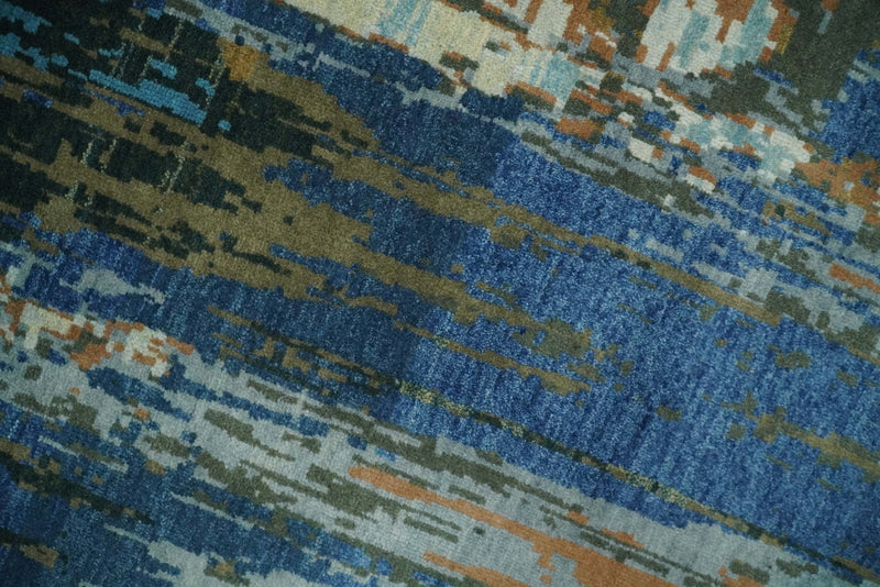 8x10 Fine Hand Knotted Blue and Brown Modern Abstract Wool Area Rug | AGR42
