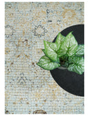 8x10 Fine Hand Knotted Blue and Gold Traditional Abstract Mosaic Turkish Style Bamboo Silk Rug | TRD35957