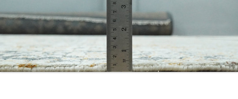 8x10 Fine Hand Knotted Blue and Gold Traditional Abstract Mosaic Turkish Style Bamboo Silk Rug | TRD35957