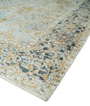 Blue and Gold Hand-Knotted Area Rug 8x10 - Wool Bamboo Silk Turkish Abstract Mosaic
