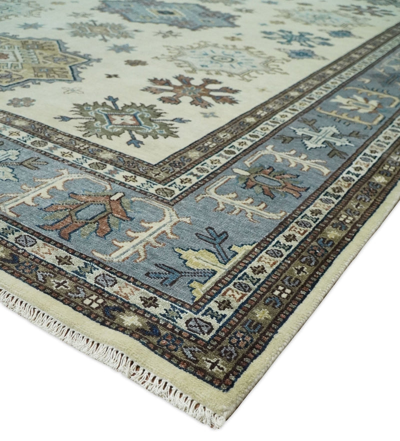 8x10 Fine Hand Knotted Blue and Beige Traditional Vintage Persian Style Antique Wool and Silk Rug | TRDCP510810