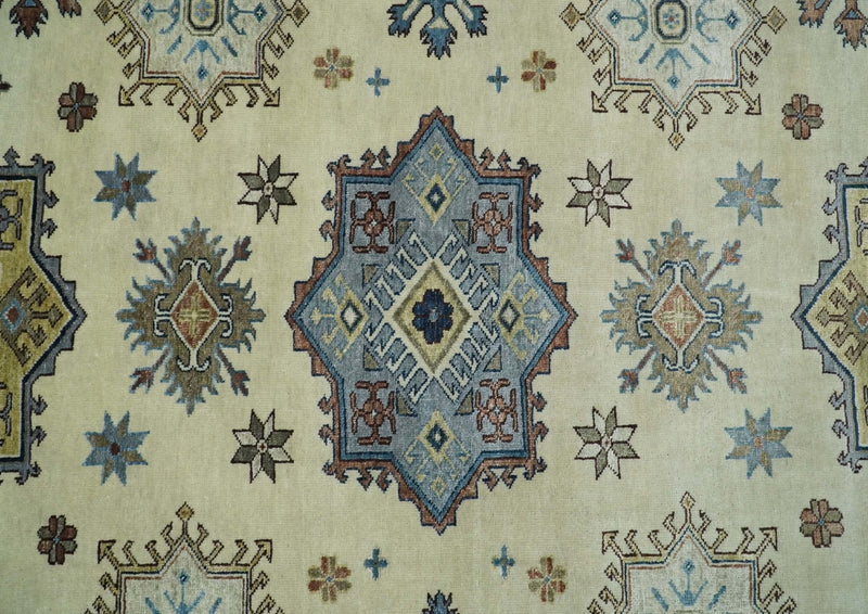 8x10 Fine Hand Knotted Blue and Beige Traditional Vintage Persian Style Antique Wool and Silk Rug | TRDCP510810