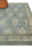 8x10 Fine Hand Knotted Blue and Ivory Traditional Ikat Design Antique Wool Rug | TRDCP462810